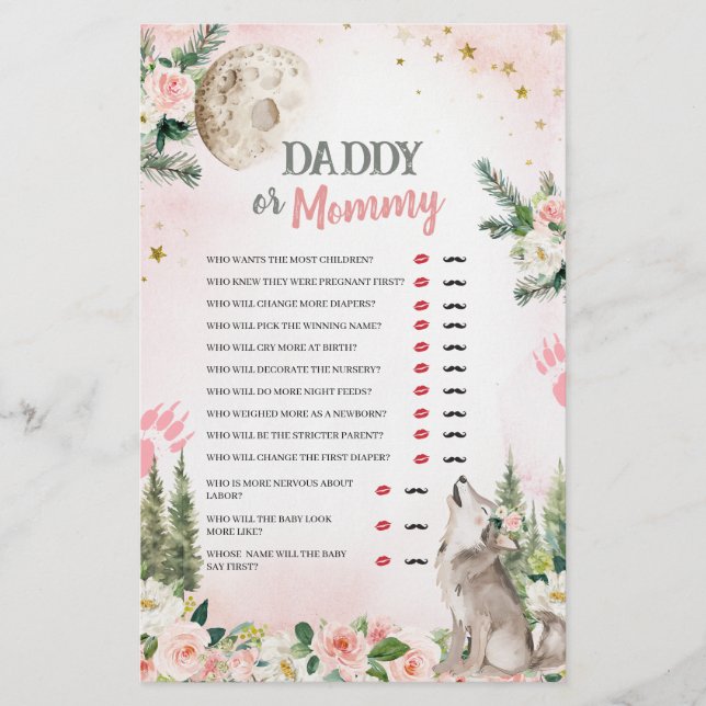 Blush Pink Floral Moon Wolf Daddy or Mommy Games (Devant)