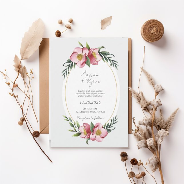 Blush Pink Floral Oval Wedding Invitation (Créateur téléchargé)