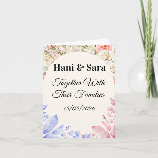 Blush Pink Floral Photo Wedding Invitation with Go (Devant)