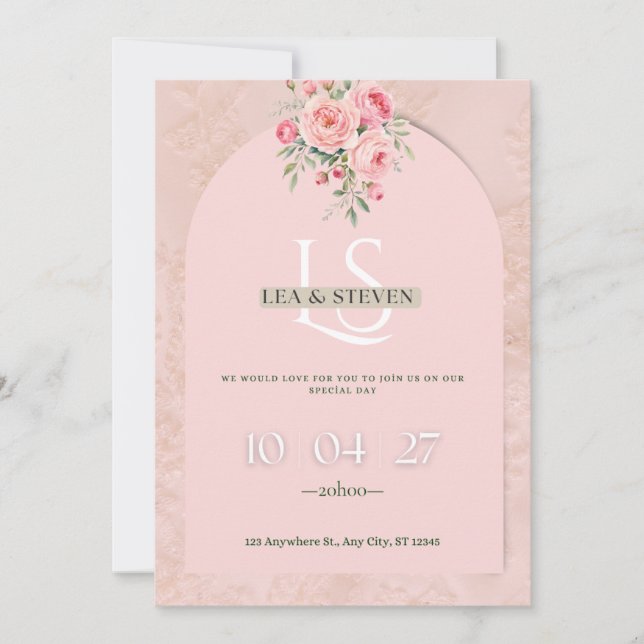 Blush Pink Floral Wedding Invitation (Devant)
