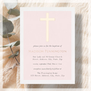 Blush Pink & Gold Cross Baptiser Foil Invitation