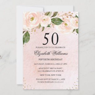 Blush Pink Gold Floral Invitation 50e anniversaire