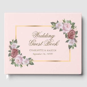 Blush Pink Gold Floral Mariage livre d'hôtes