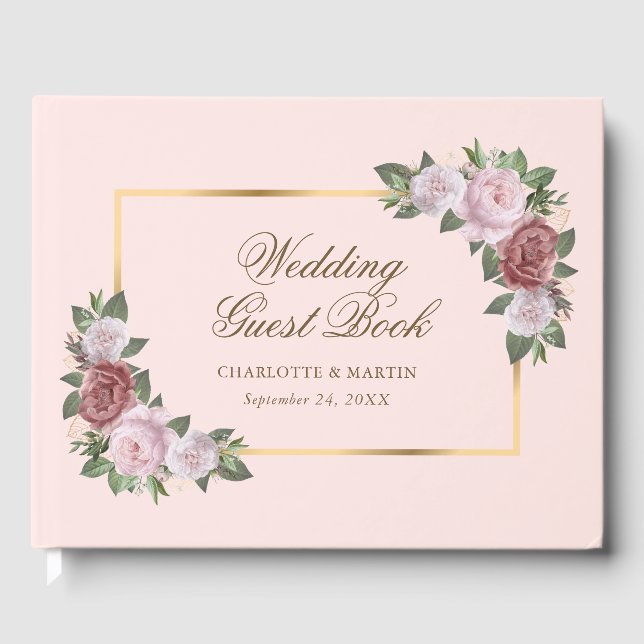 Blush Pink Gold Floral Mariage livre d'hôtes (Recto)