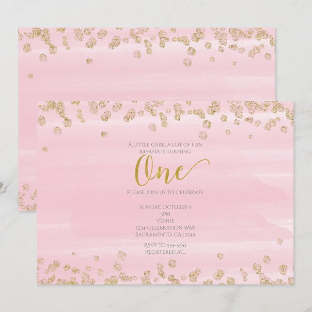 Blush Pink & Gold ONE 1er anniversaire Invitation (Devant / Derrière)