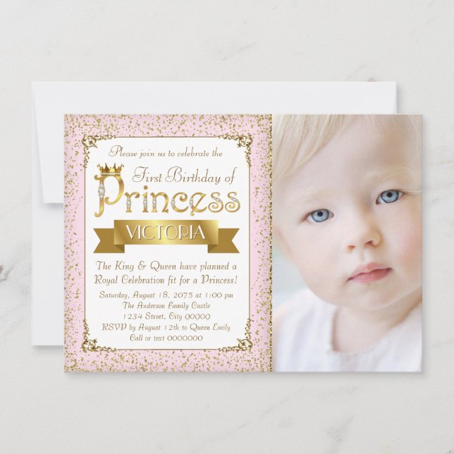 Blush Pink Gold Princess Invitation pour le premie (Devant)