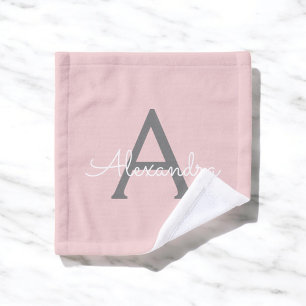Blush Pink Grey Modern Script Girly Monogram