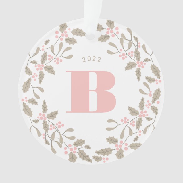 Blush Pink Monogram Holly Wreath Wedding Photo (devant)