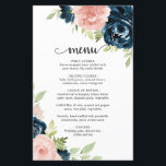 Blush Pink Navy Blue Floral Élégant Menu Mariage<br><div class="desc">Menu Rustique à fleurs florales mariage avec élégante aquarelle de fleurs peintes en rose vif et bleu marine. Les roses roses rousses rendent ce menu idéal pour un mariage de printemps et les roses bleu marine le rendent idéal pour un mariage de automne. Ces menus mariages bon marché sont imprimés...</div>