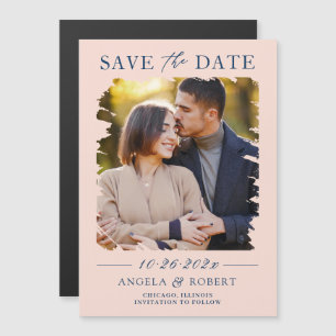 Blush Pink Navy Photo Enregistrer la date Carte ma
