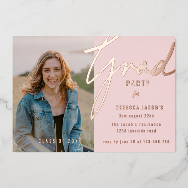 Blush Pink Photo Grad Party Foil Invitation (Recto)