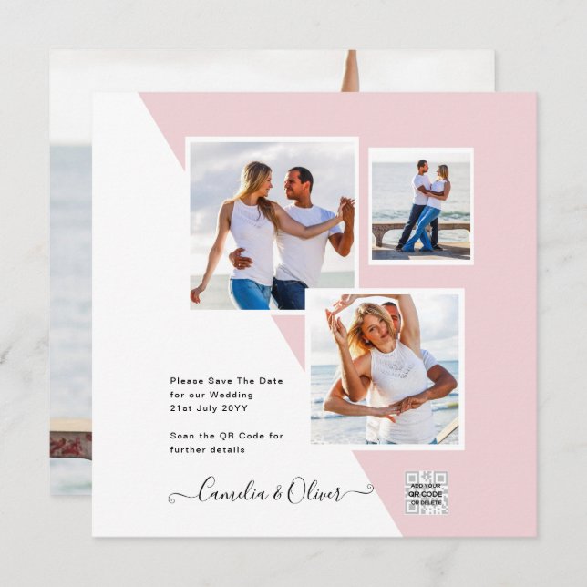 Blush PINK Photo Wedding Inviter QR Code Enregistr (Devant / Derrière)