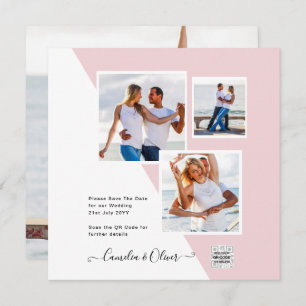 Blush PINK Photo Wedding Inviter QR Code Enregistr