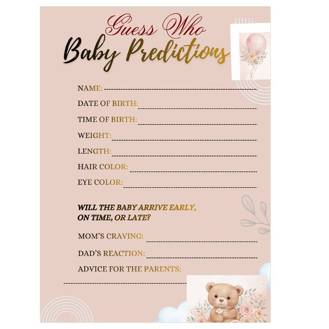 Blush pink  Playful Baby Shower Predictions game (Créateur téléchargé)