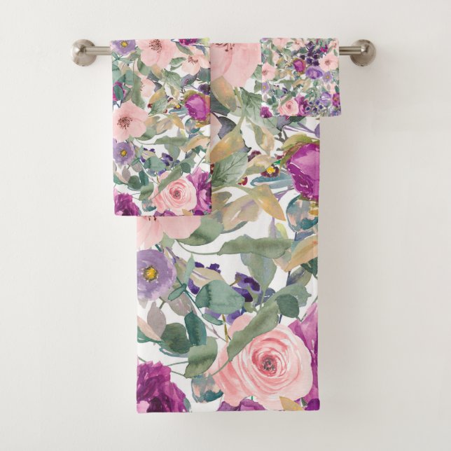 Blush Pink Purple Watercolor Floral Sage Green (En situation)