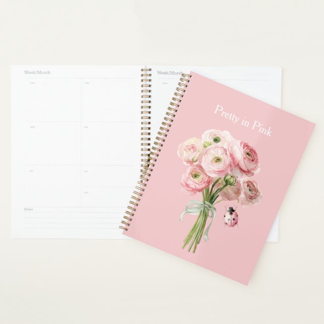 Blush Pink Ranunculus Flowers Ladybug (Devant avec enveloppe)