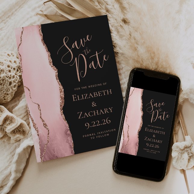 Blush Pink Rose Gold Agate Save the Date Card (Créateur téléchargé)