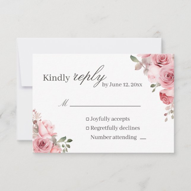 Blush Pink Rose Wedding RSVP Card (Devant)