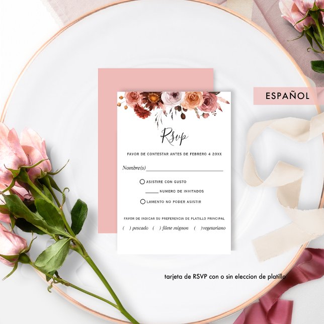 Blush Pink, RSVP en espagnol, Burgundy Blush Flora (Créateur téléchargé)