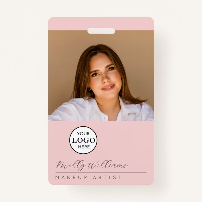 Blush Pink Script Logo Photo Makeup Badge (Devant)