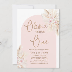 Blush Pink Tropical 1er anniversaire Invitation