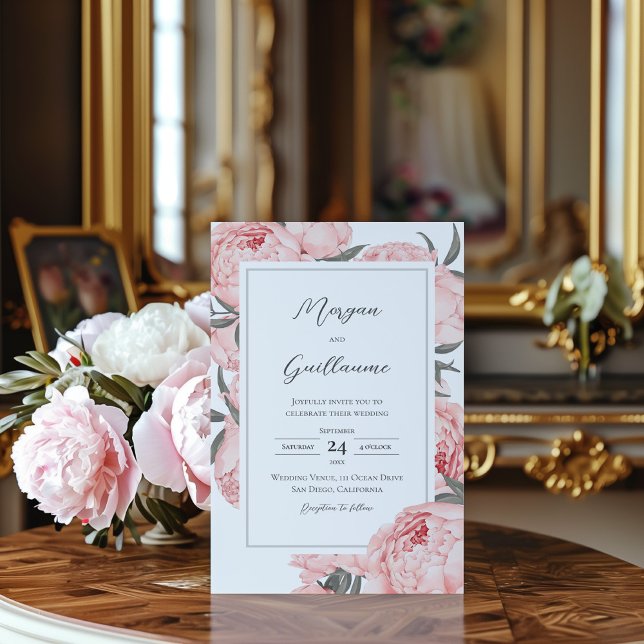 Blush Pink Watercolor Peony Wedding Invitation (Créateur téléchargé)
