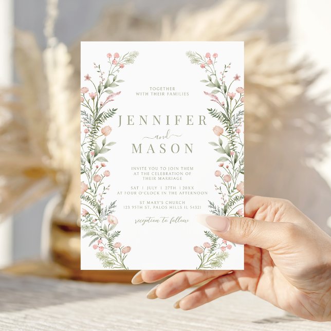 Blush pink wildflower rustic wedding Invitation (Créateur téléchargé)