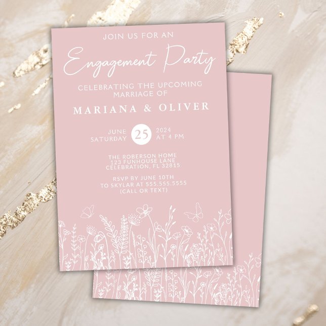Blush Pink Wildflowers Engagement Party Invitation (Créateur téléchargé)
