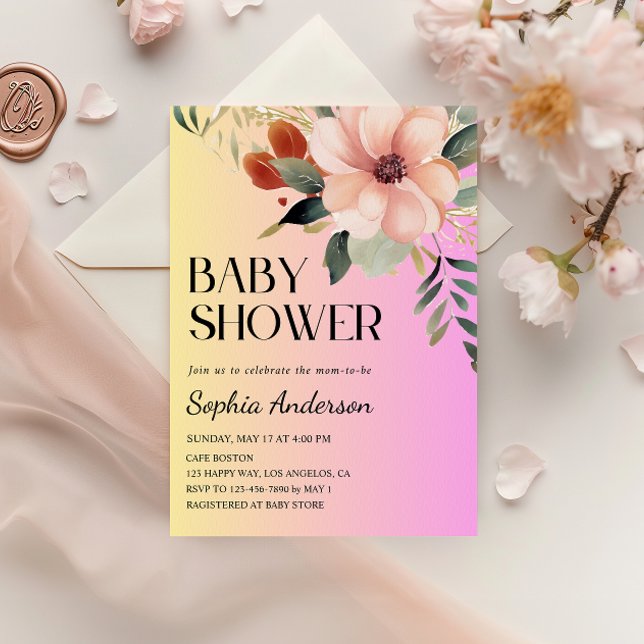 Blush Pink & Yellow Floral Baby Shower Invitation (Créateur téléchargé)