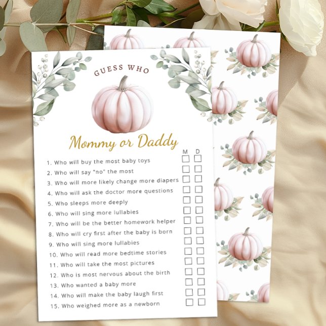 Blush Pumpkin Fall Baby Shower Mommy or Daddy Game (Mommy or Daddy Baby Shower Activity)
