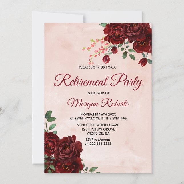 Blush Red Rose Floral Invitation du Parti de retra (Devant)