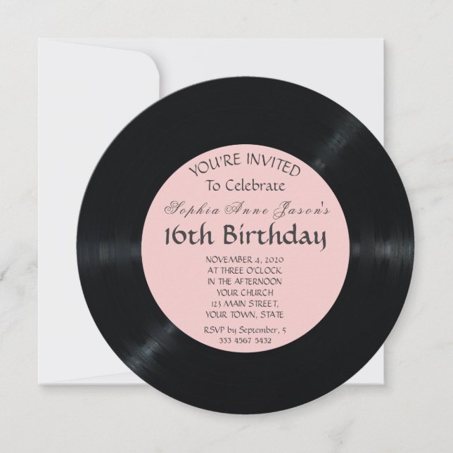 Blush Retro Vinyl Record Anniversaire Invitation (Devant)