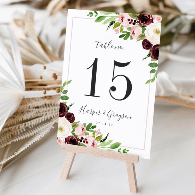 Blush Romance | Carte de numéro de table personnal (Créateur téléchargé)