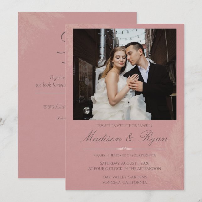 Blush Romance Wedding Invitation with Photo (Devant / Derrière)