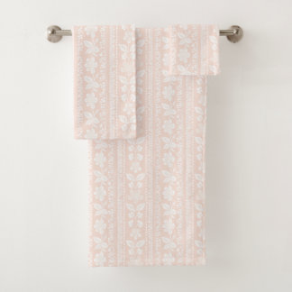 Blush rose & blanc Fleur en bande Damask
