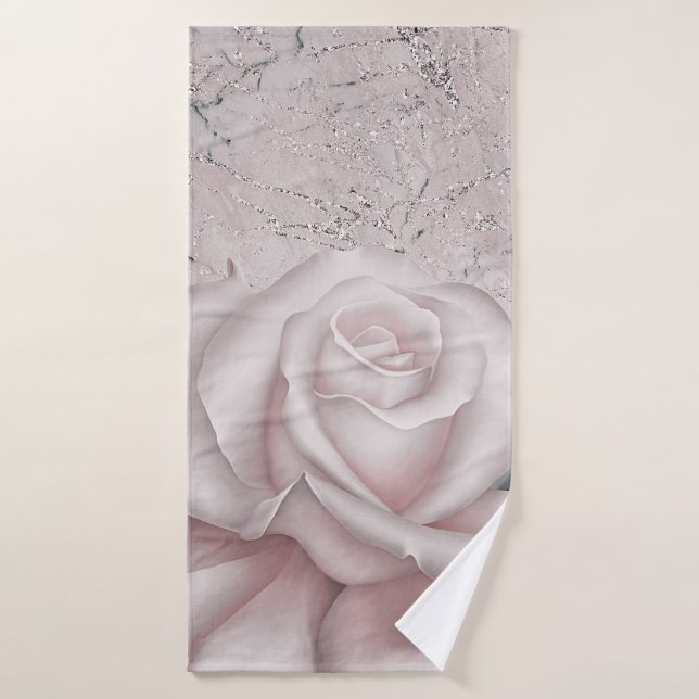 Blush Rose Blanche Glam Moderne Marbre Shabby Chic (Serviette de bain)