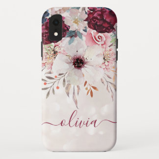 Blush rose Bourgogne Floral iPhone XR Coque