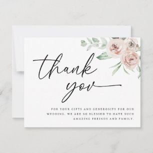 Blush rose carte de remerciements, mariage merci