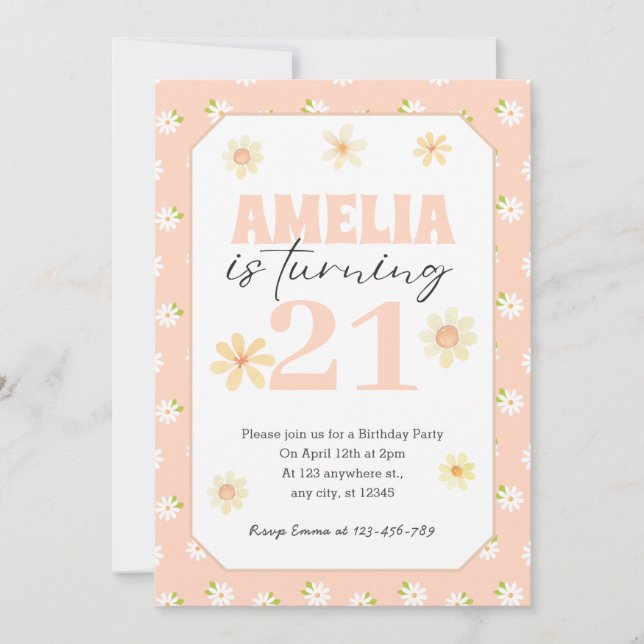 Blush Rose Daisy Anniversaire Invitation N'importe (Devant)