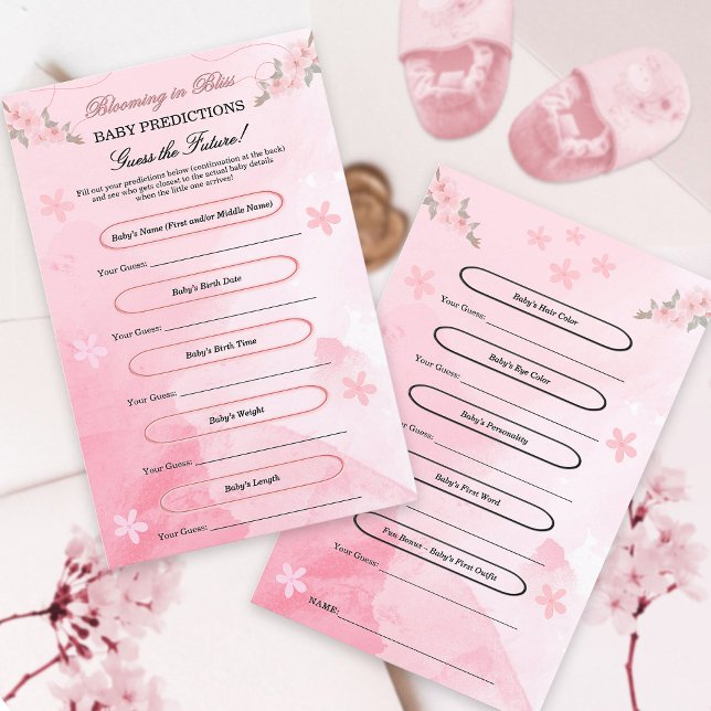 Blush rose Fleur Baby shower Prédictions jeu amusa (Créateur téléchargé)