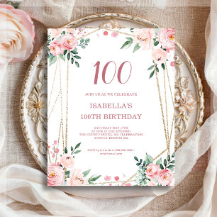 Blush rose Floral 100e Budget Invitation Anniversa