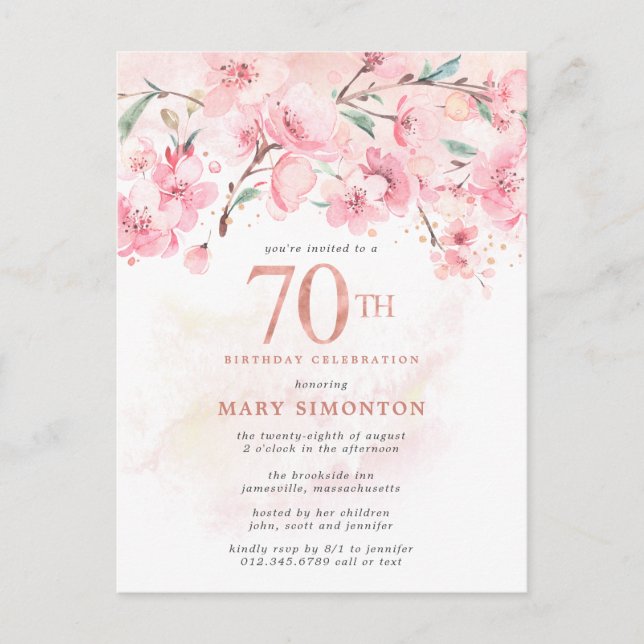 Blush rose floral 70e anniversaire Invitation Post (Devant)