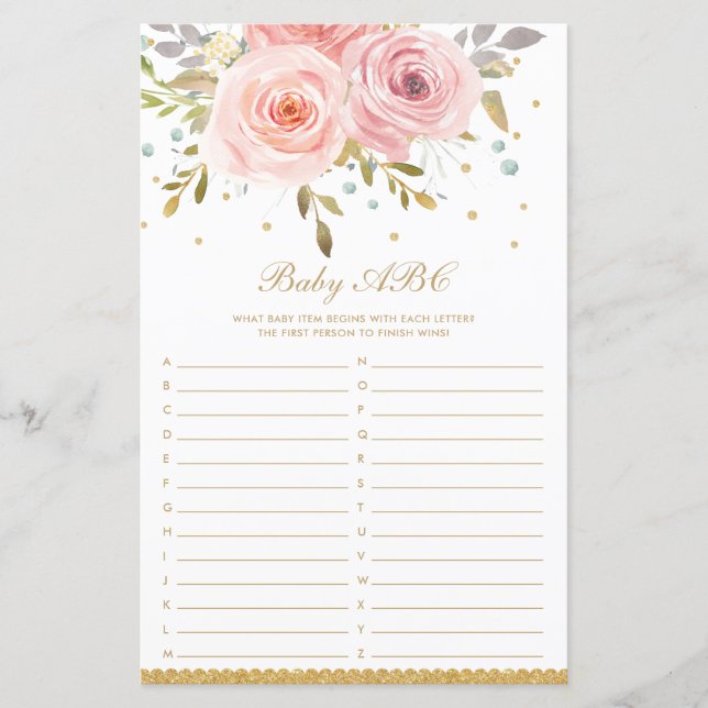 Blush rose Floral Baby ABC Fun Baby shower Jeu (Devant)