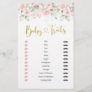 Blush rose Floral Baby shower Baby Traits Jeu
