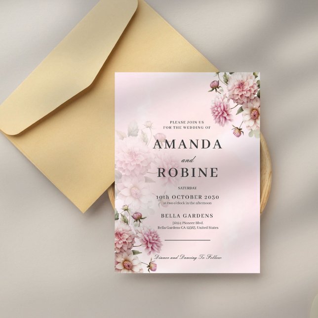 Blush Rose Floral Élégant Mariage Invitation (Créateur téléchargé)