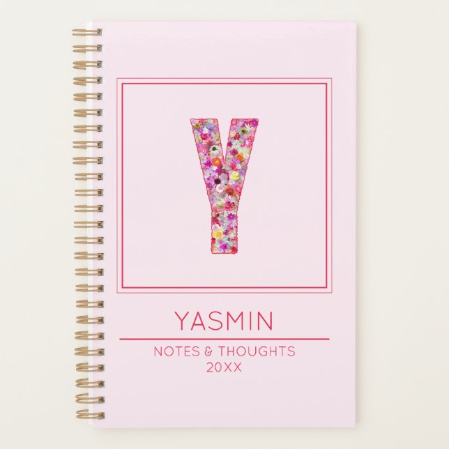 Blush Rose Floral Monogramme Nom Lettre Y (Devant)