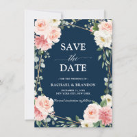 Blush rose Floral Navy géométrique Enregistrer la
