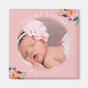 Blush rose Floral Nouveau bébé fille Magnet photo