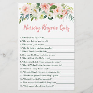 Blush rose Floral Nursery Rhyme Baby shower jeu