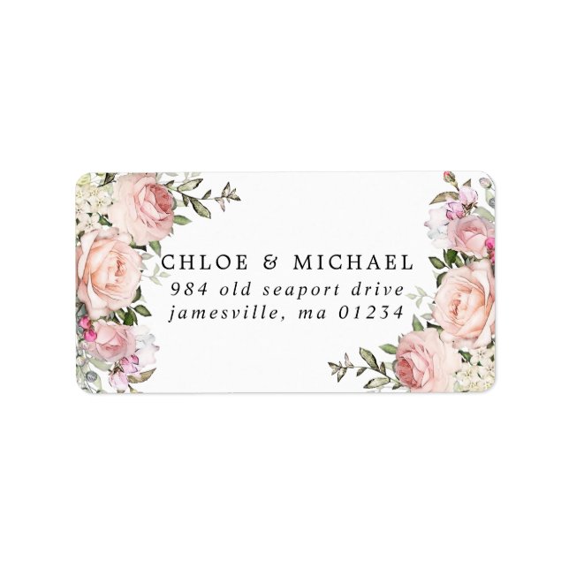 Blush rose Floral Russe Mariage Étiquette de messa (Devant)